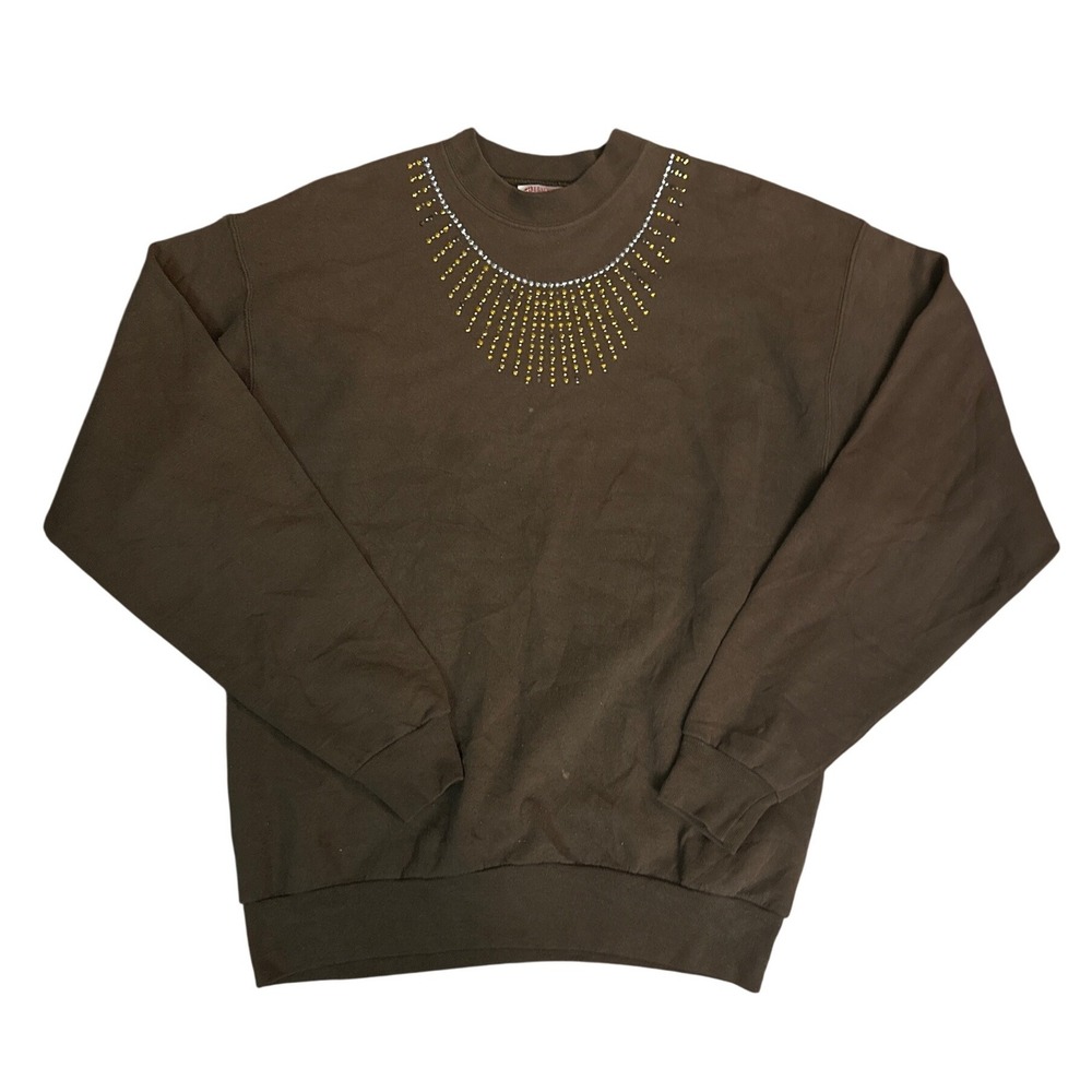 Vintage Hanes Brown Rhinestone Sunburst Sweatshirt Adult Medium Western Boho